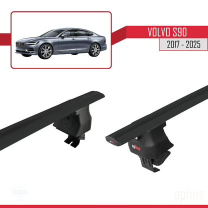 Compatible con Volvo S90 2017-2025 ACE-4 Barras de Techo Auto Portaequipajes Barras Transversales Negro Aluminio 2 Barras