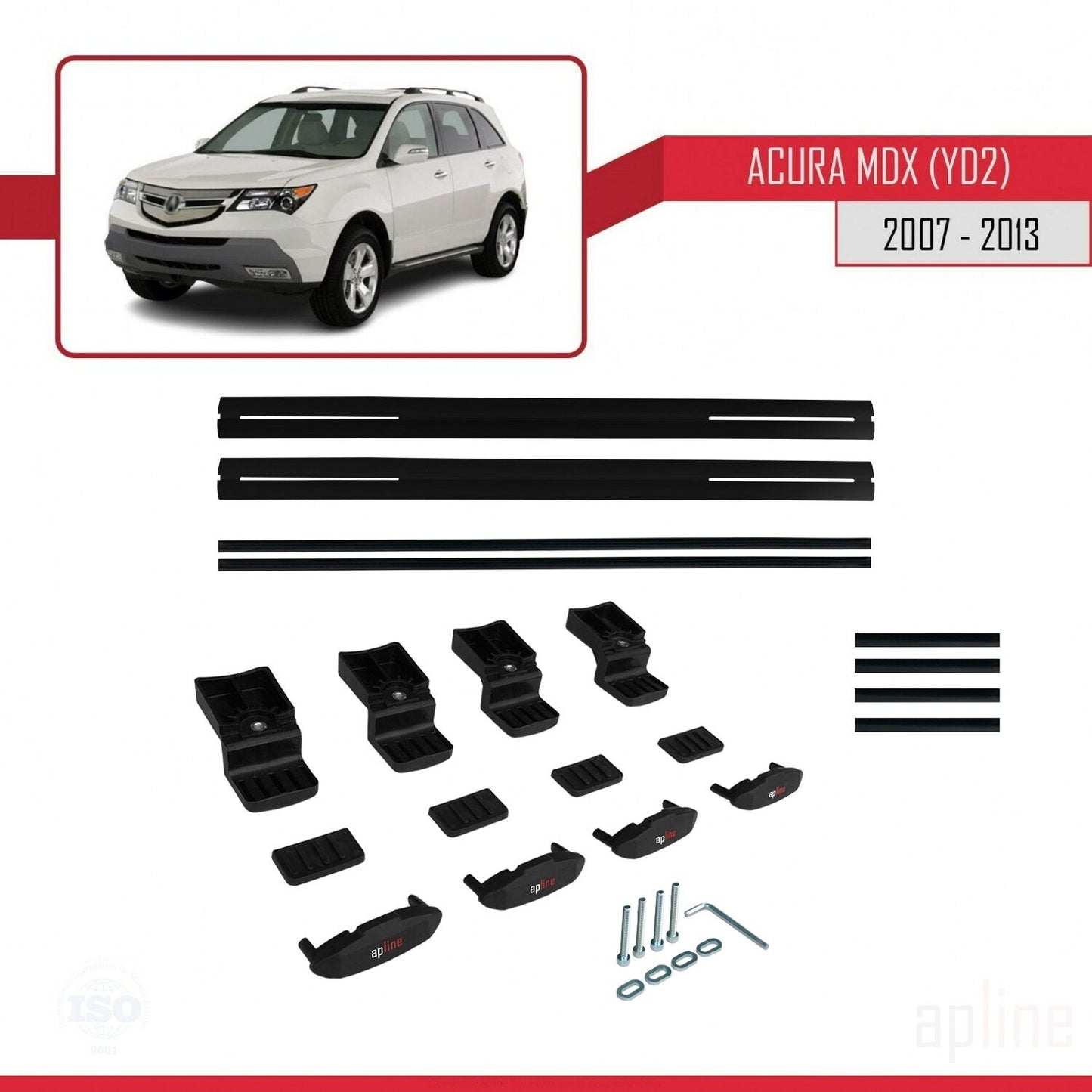 Compatible con Acura MDX (YD2) 2007-2013 BASIC Model Barras de Techo Auto Portaequipajes Barras Transversales Negro Aluminio 2 Barras