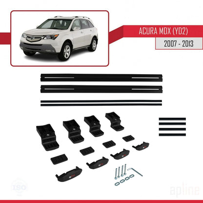 Compatible con Acura MDX (YD2) 2007-2013 BASIC Model Barras de Techo Auto Portaequipajes Barras Transversales Negro Aluminio 2 Barras