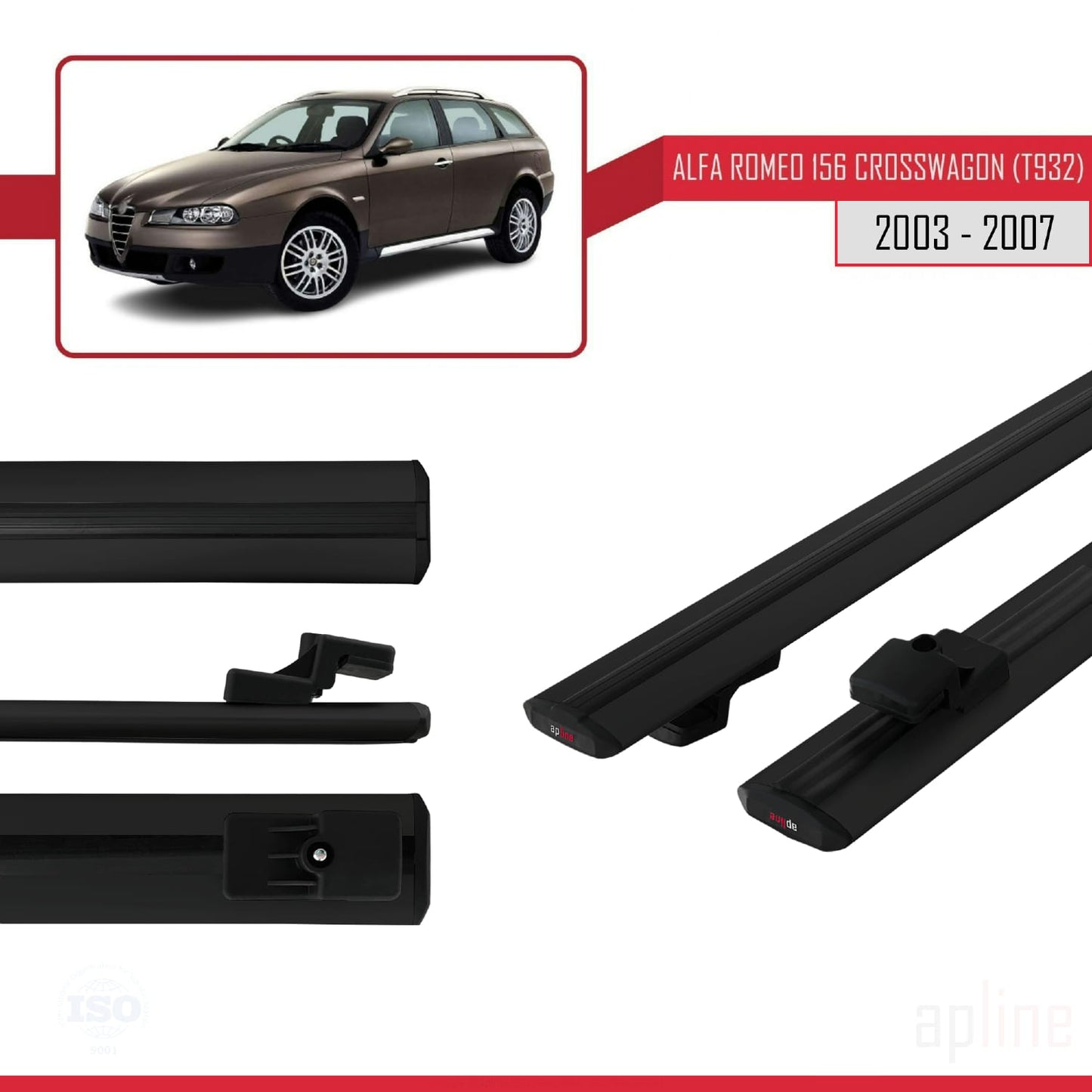 Kompatibel mit Alfa Romeo 156 (T932) Crosswagon 2003-2007 BASIC Model Relingträger Dachträger Auto Gepäckträger Schwarz Aluminium 2 Stangen
