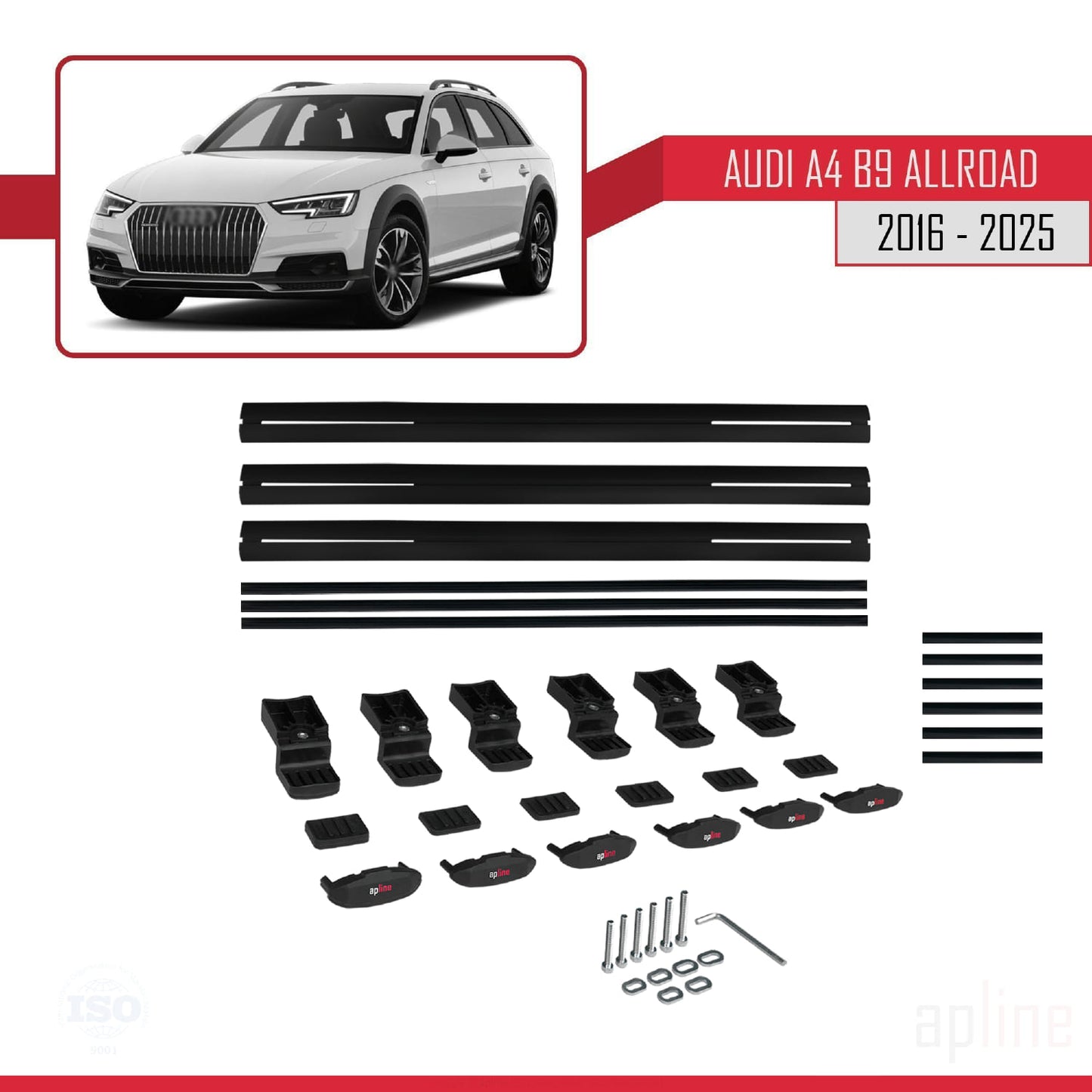 Compatible con A4 (B9) Allroad 2016-2025 BASIC Model Barras de Techo Auto Portaequipajes Barras Transversales Negro Aluminio 3 Barras