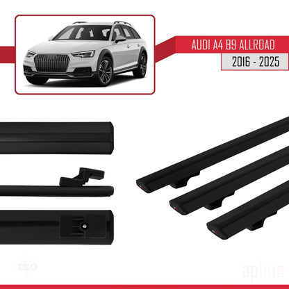 Compatible con A4 (B9) Allroad 2016-2025 BASIC Model Barras de Techo Auto Portaequipajes Barras Transversales Negro Aluminio 3 Barras