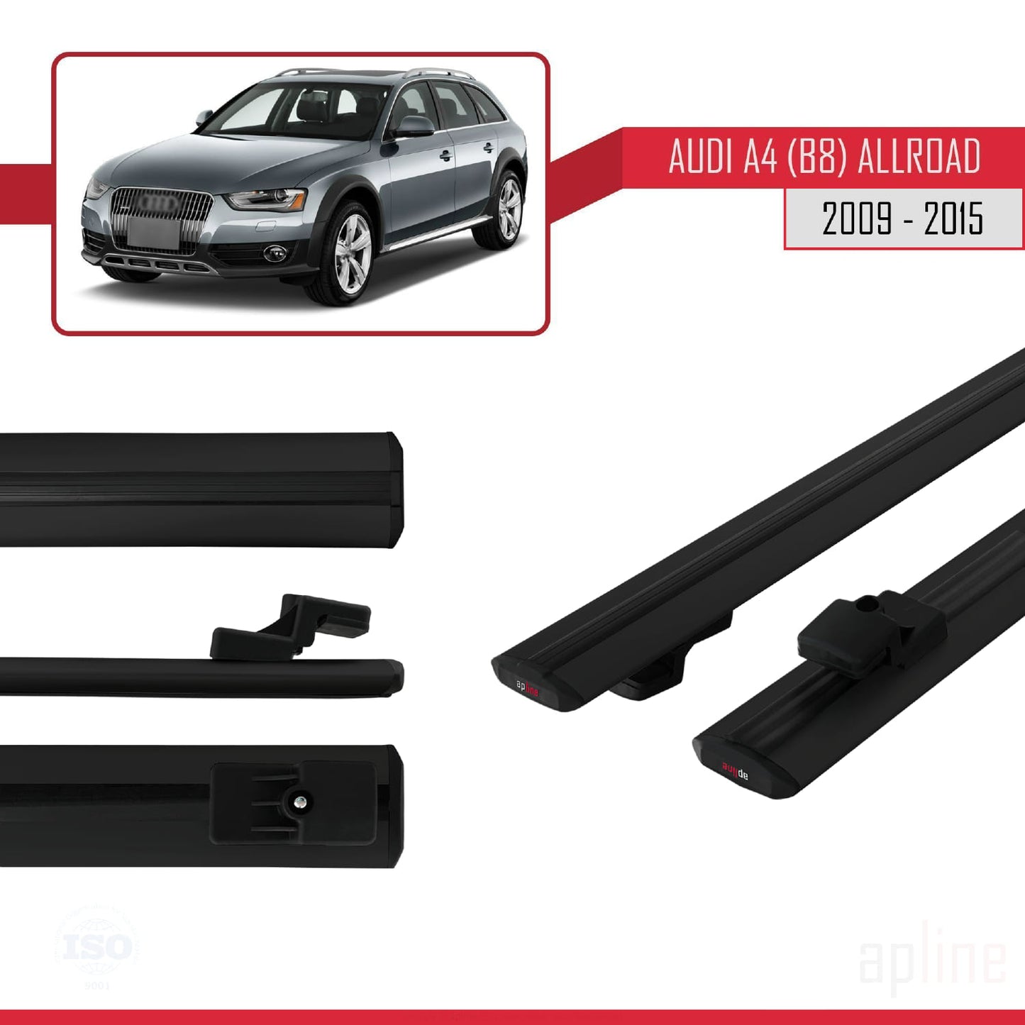 Kompatibel mit A4 (B8) Allroad 2009-2015 BASIC Model Relingträger Dachträger Auto Gepäckträger Schwarz Aluminium 2 Stangen