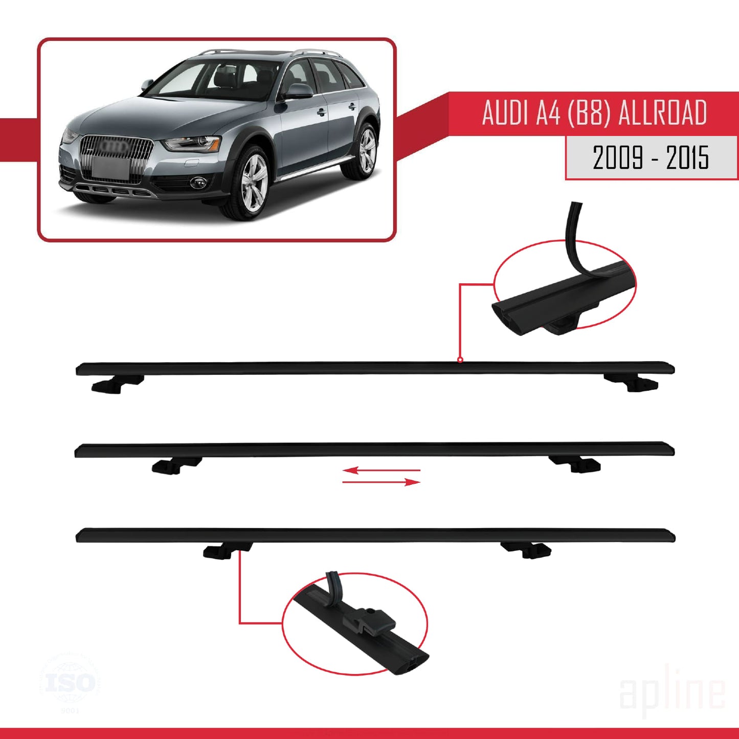 Kompatibel mit A4 (B8) Allroad 2009-2015 BASIC Model Relingträger Dachträger Auto Gepäckträger Schwarz Aluminium 2 Stangen