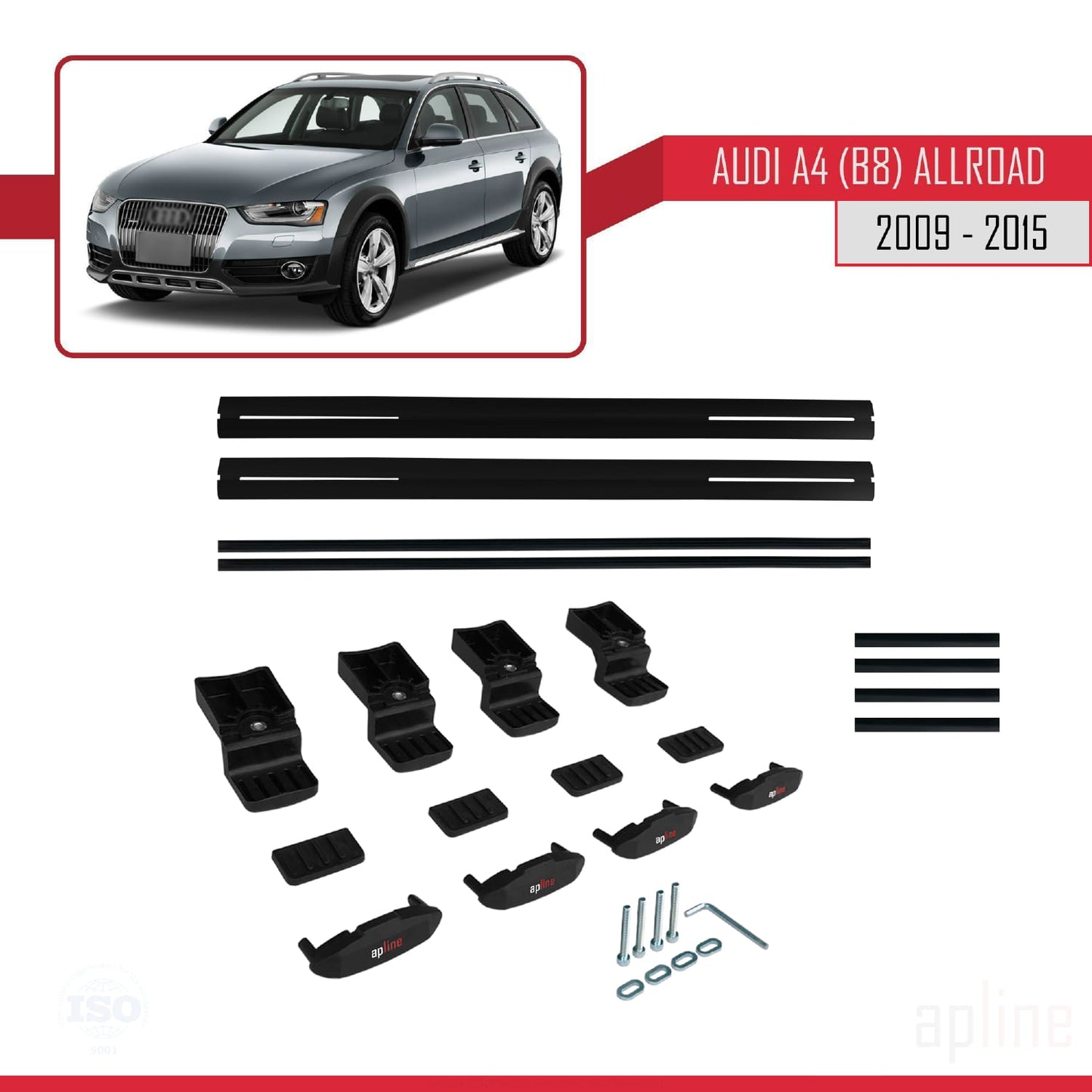 Kompatibel mit A4 (B8) Allroad 2009-2015 BASIC Model Relingträger Dachträger Auto Gepäckträger Schwarz Aluminium 2 Stangen