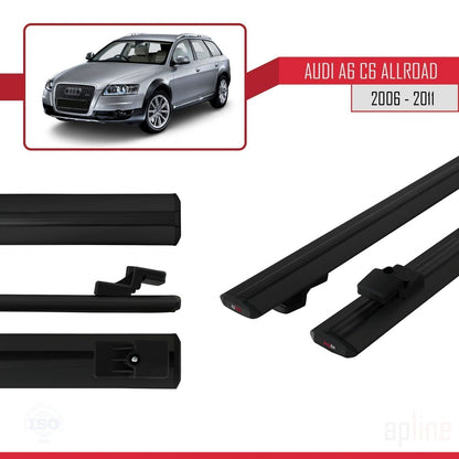 Compatible con A6 (C6) Allroad 2006-2011 BASIC Model Barras de Techo Auto Portaequipajes Barras Transversales Negro Aluminio 2 Barras