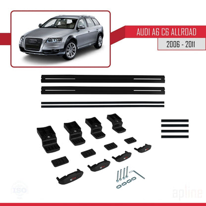 Compatible con A6 (C6) Allroad 2006-2011 BASIC Model Barras de Techo Auto Portaequipajes Barras Transversales Negro Aluminio 2 Barras