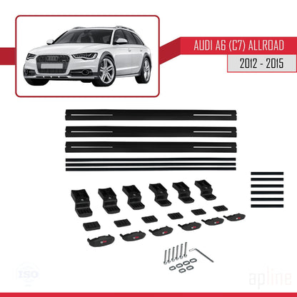 Compatible con A6 (C7) Allroad 2012-2015 BASIC Model Barras de Techo Auto Portaequipajes Barras Transversales Negro Aluminio 3 Barras