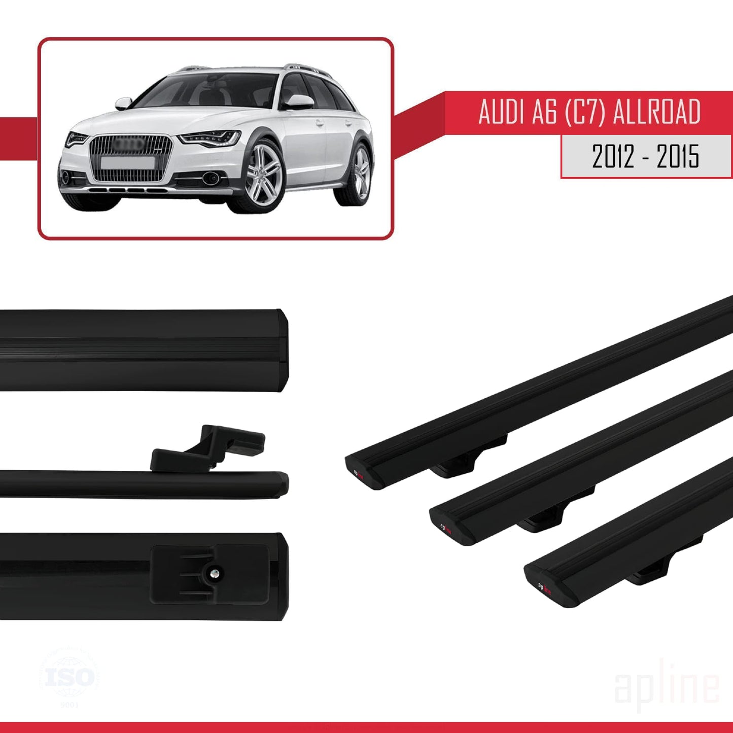 Compatible con A6 (C7) Allroad 2012-2015 BASIC Model Barras de Techo Auto Portaequipajes Barras Transversales Negro Aluminio 3 Barras