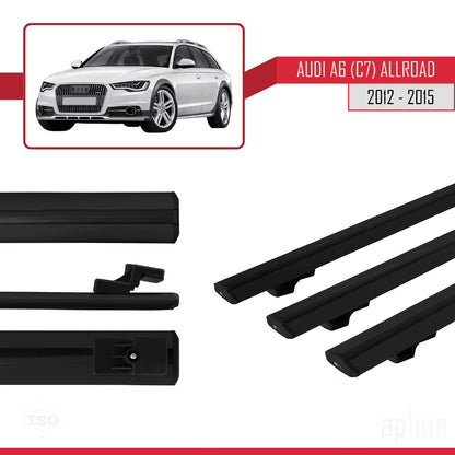 Compatible con A6 (C7) Allroad 2012-2015 BASIC Model Barras de Techo Auto Portaequipajes Barras Transversales Negro Aluminio 3 Barras