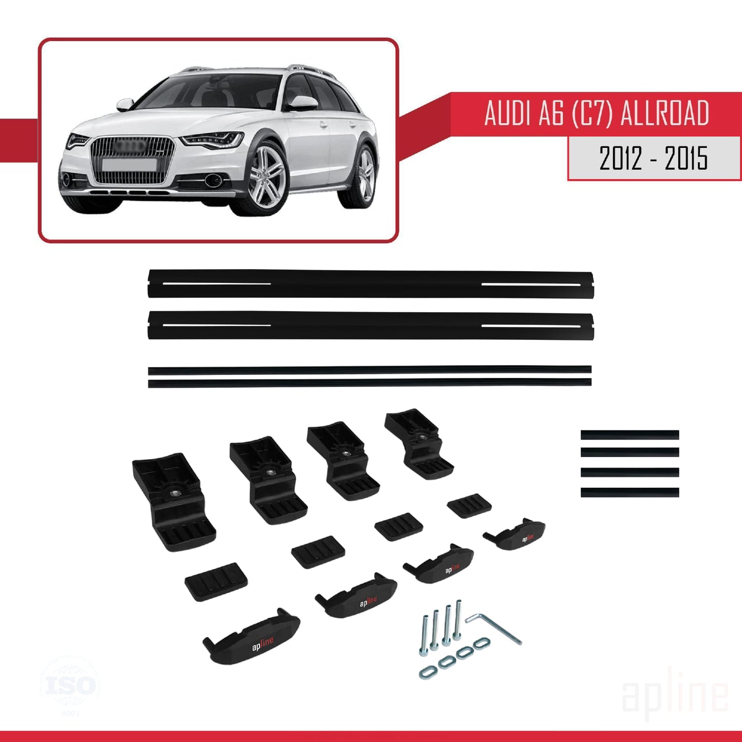 Compatible con A6 (C7) Allroad 2012-2015 BASIC Model Barras de Techo Auto Portaequipajes Barras Transversales Negro Aluminio 2 Barras