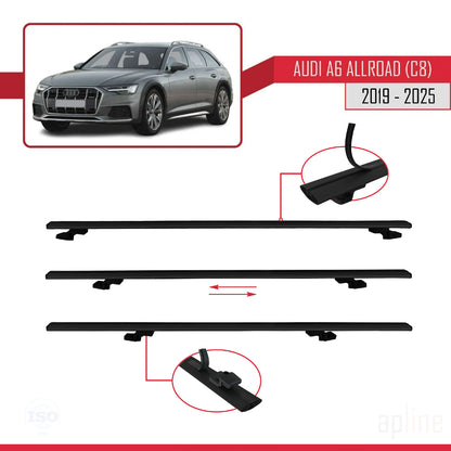 Compatible con A6 (C8) Allroad 2019-2025 BASIC Model Barras de Techo Auto Portaequipajes Barras Transversales Negro Aluminio 2 Barras