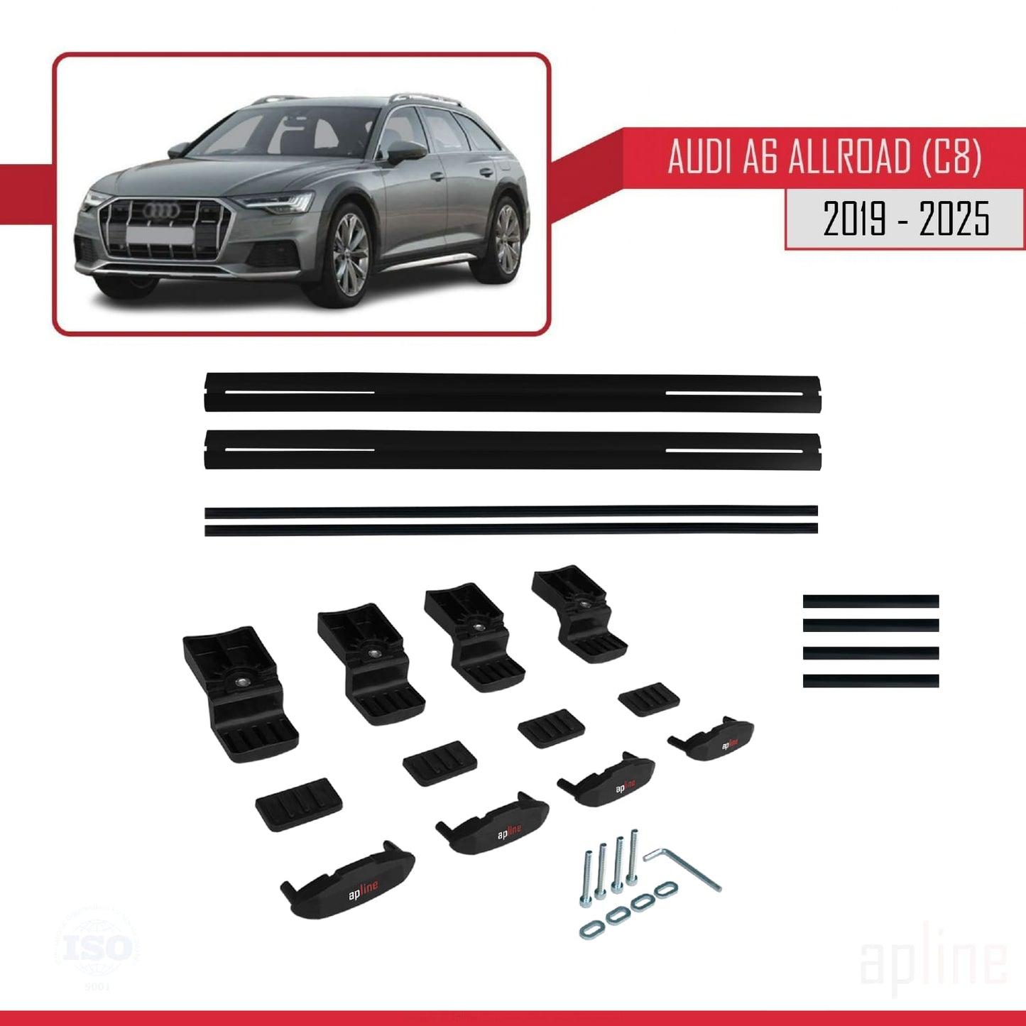 Compatible con A6 (C8) Allroad 2019-2025 BASIC Model Barras de Techo Auto Portaequipajes Barras Transversales Negro Aluminio 2 Barras