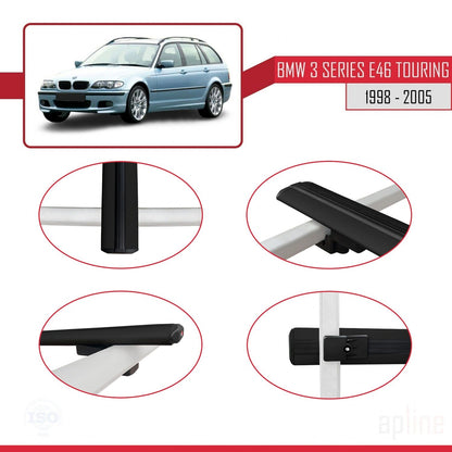 BASIC Model Dakdrager bagagedrager compatibel met BMW Serie 3 (E46) Touring 1999-2005 Spoorstaven Zwart Aluminium 3 Staven