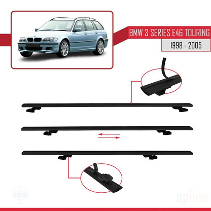 BASIC Model Dakdrager bagagedrager compatibel met BMW Serie 3 (E46) Touring 1999-2005 Spoorstaven Zwart Aluminium 2 Staven