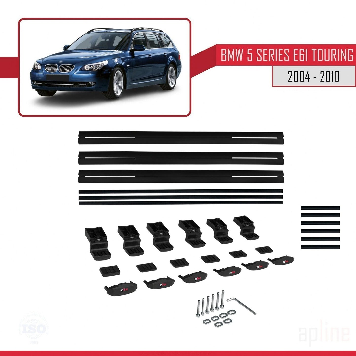 Compatible con BMW Serie 5 (E61) Touring 2004-2010 BASIC Model Barras de Techo Auto Portaequipajes Barras Transversales Negro Aluminio 3 Barras