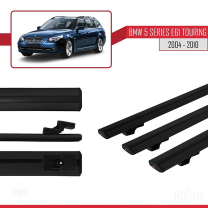 Compatible con BMW Serie 5 (E61) Touring 2004-2010 BASIC Model Barras de Techo Auto Portaequipajes Barras Transversales Negro Aluminio 3 Barras