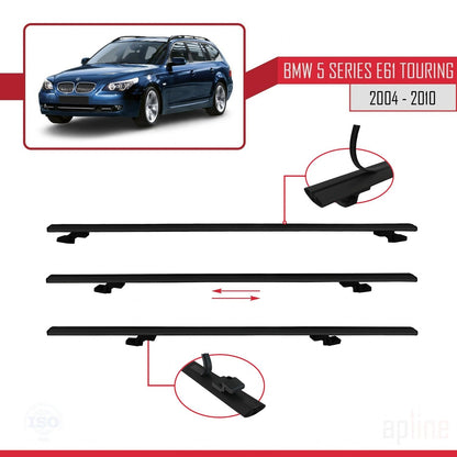 Compatible con BMW Serie 5 (E61) Touring 2004-2010 BASIC Model Barras de Techo Auto Portaequipajes Barras Transversales Negro Aluminio 3 Barras