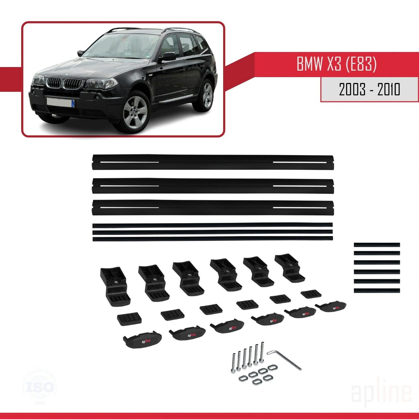 Compatible avec BMW X3 (E83) 2003-2010 BASIC Model Barres de Toit Railing Porte-Bagages de Voiture Noir Aluminium 3 Barres
