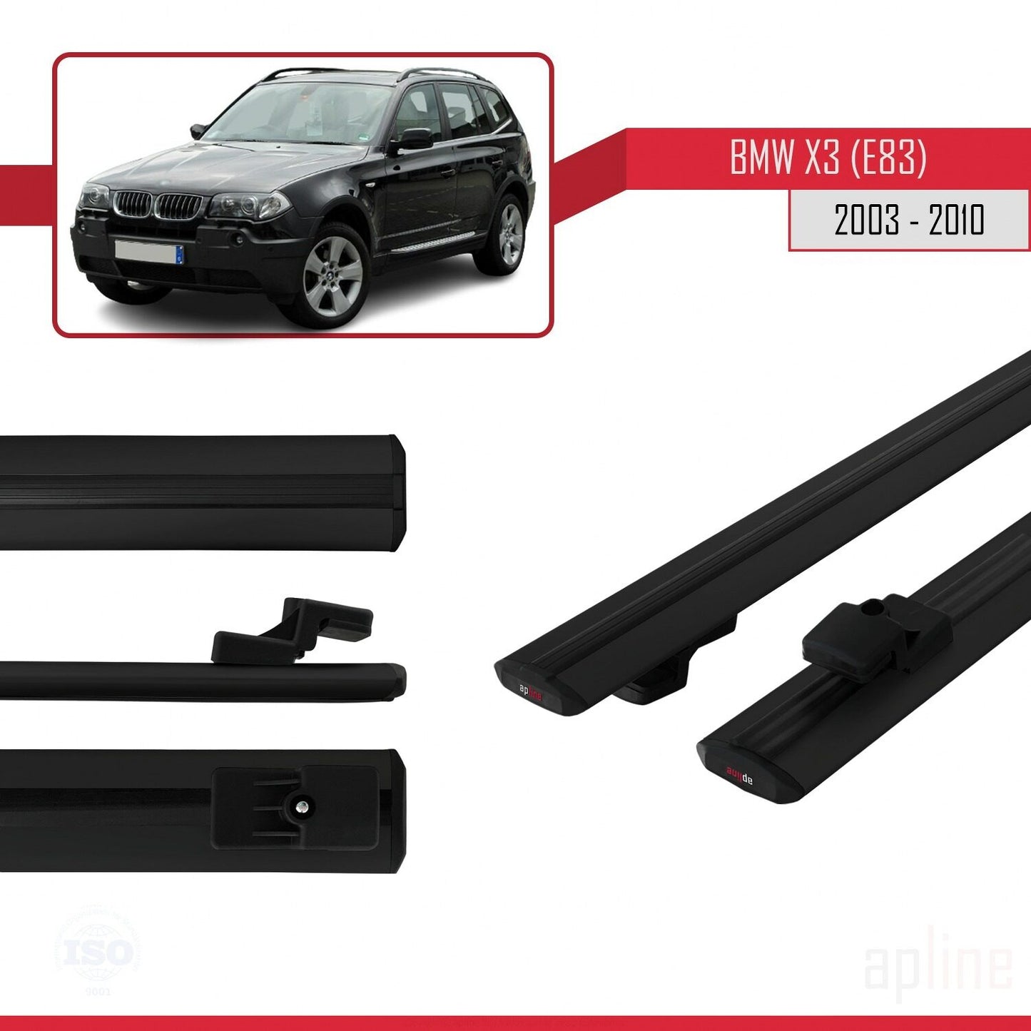 Compatible avec BMW X3 (E83) 2003-2010 BASIC Model Barres de Toit Railing Porte-Bagages de Voiture Noir Aluminium 2 Barres