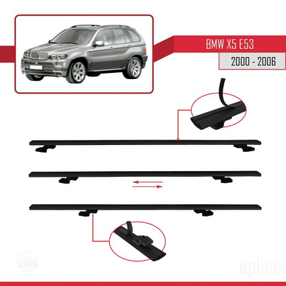 BASIC Model Dakdrager bagagedrager compatibel met BMW X5 (E53) 2000-2006 Spoorstaven Zwart Aluminium 2 Staven