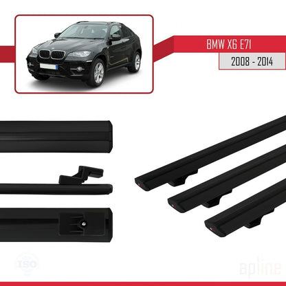 Compatible con BMW X6 (E71) 2008-2014 BASIC Model Barras de Techo Auto Portaequipajes Barras Transversales Negro Aluminio 3 Barras