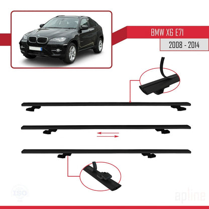 Compatible con BMW X6 (E71) 2008-2014 BASIC Model Barras de Techo Auto Portaequipajes Barras Transversales Negro Aluminio 3 Barras
