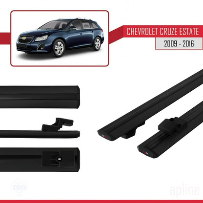 Kompatibel mit Chevrolet Cruze (J300) 2009-2016 Basismodell Dachgepäckträger, schwarzes Aluminium, 2 Stangen