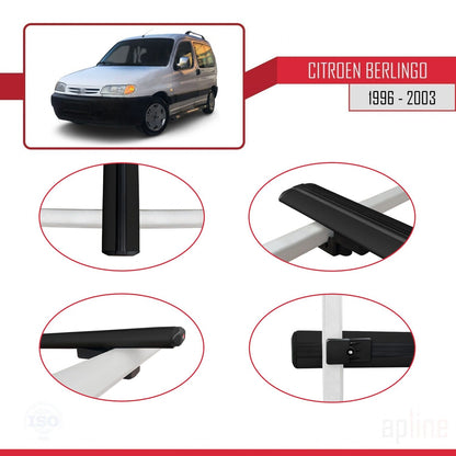 Compatible avec Citroen Berlingo (M49) 1996-2003 BASIC Model Barres de Toit Railing Porte-Bagages de Voiture Noir Aluminium 3 Barres