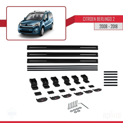 Compatible avec Citroen Berlingo 2 (B9) 2008-2018 BASIC Model Barres de Toit Railing Porte-Bagages de Voiture Noir Aluminium 3 Barres