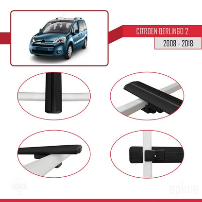 Compatible avec Citroen Berlingo 2 (B9) 2008-2018 BASIC Model Barres de Toit Railing Porte-Bagages de Voiture Noir Aluminium 2 Barres