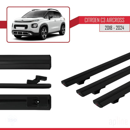 BASIC Model Dakdrager bagagedrager compatibel met Citroen C3 Aircross (A88) 2018-2024 Spoorstaven Zwart Aluminium 3 Staven