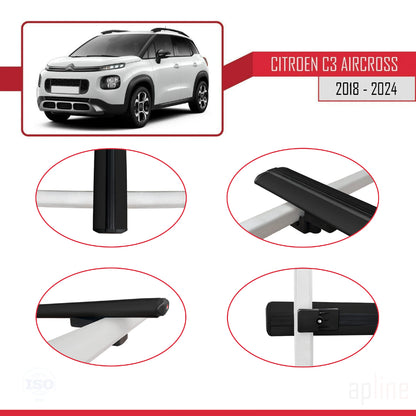 BASIC Model Dakdrager bagagedrager compatibel met Citroen C3 Aircross (A88) 2018-2024 Spoorstaven Zwart Aluminium 3 Staven