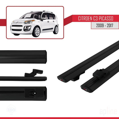 Compatible con Citroen C3 Picasso 2009-2017 BASIC Model Barras de Techo Auto Portaequipajes Barras Transversales Negro Aluminio 2 Barras