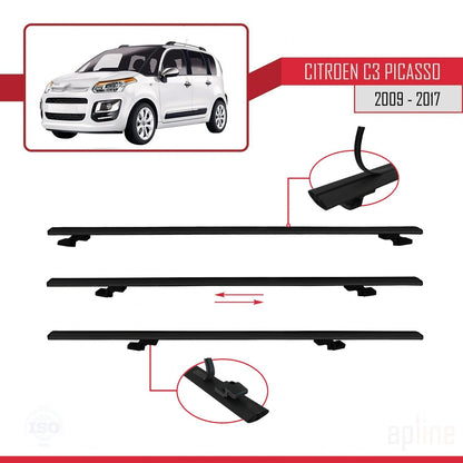 Compatible con Citroen C3 Picasso 2009-2017 BASIC Model Barras de Techo Auto Portaequipajes Barras Transversales Negro Aluminio 2 Barras