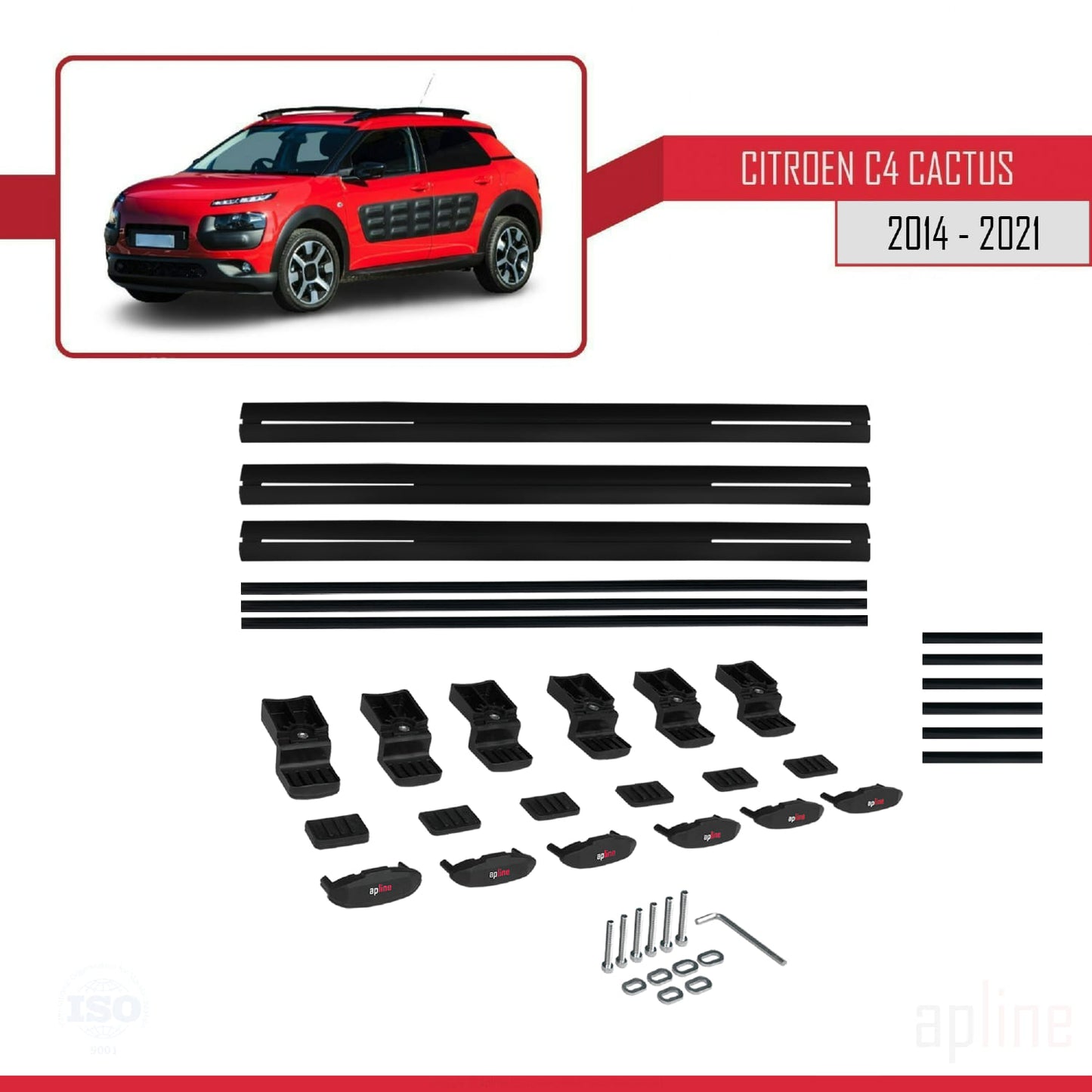 Compatibile con Citroen C4 Cactus 2014-2021 BASIC Model Barre Tetto Portapacchi Auto Barre Portatutto Nero Alluminio 3 Barre