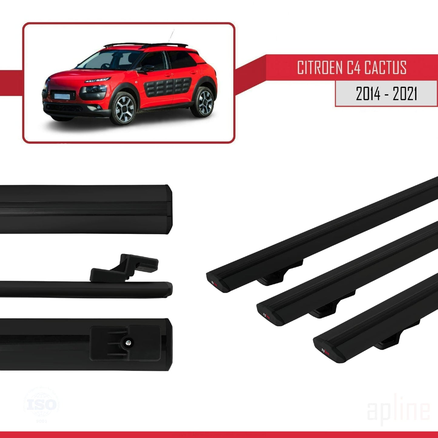 Compatibile con Citroen C4 Cactus 2014-2021 BASIC Model Barre Tetto Portapacchi Auto Barre Portatutto Nero Alluminio 3 Barre