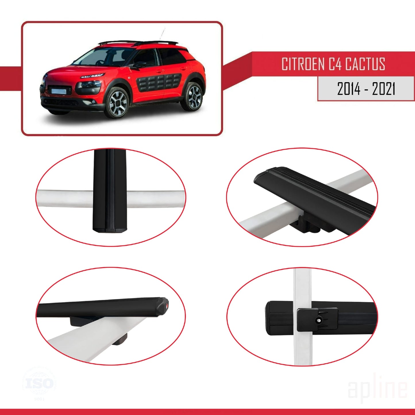 Compatibile con Citroen C4 Cactus 2014-2021 BASIC Model Barre Tetto Portapacchi Auto Barre Portatutto Nero Alluminio 3 Barre