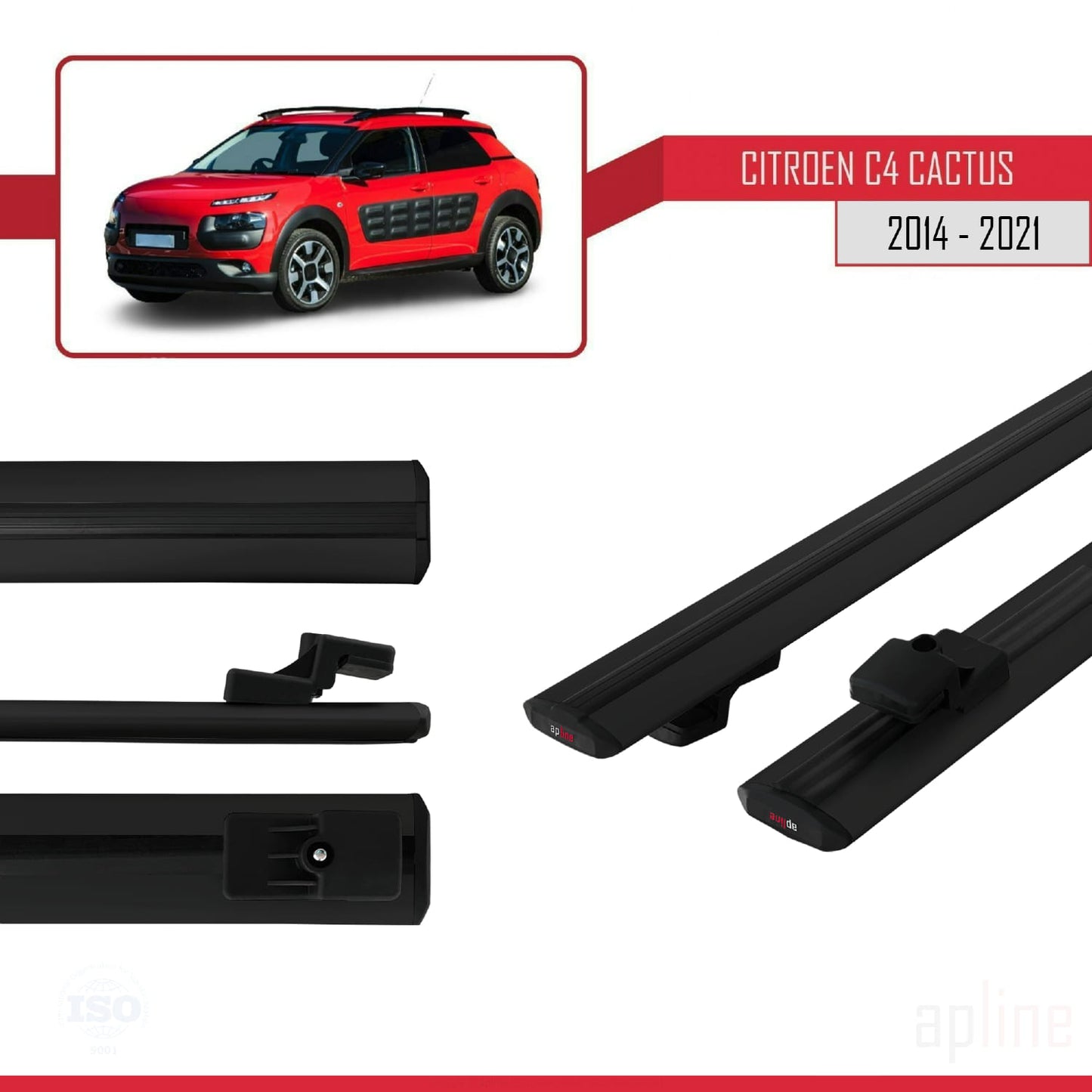 Compatibile con Citroen C4 Cactus 2014-2021 BASIC Model Barre Tetto Portapacchi Auto Barre Portatutto Nero Alluminio 2 Barre