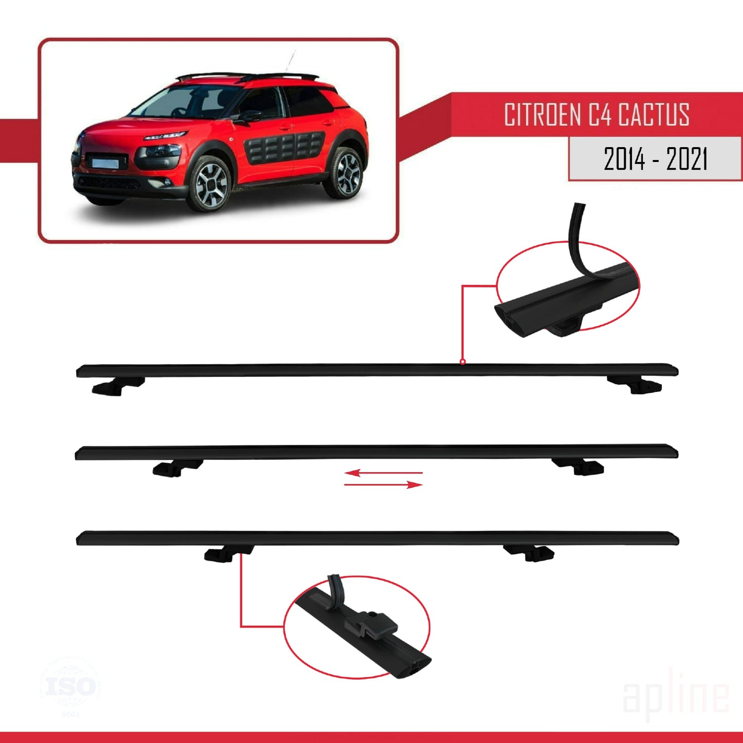 Compatibile con Citroen C4 Cactus 2014-2021 BASIC Model Barre Tetto Portapacchi Auto Barre Portatutto Nero Alluminio 2 Barre