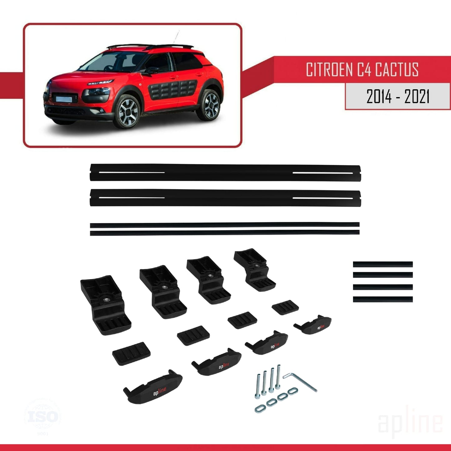 Compatibile con Citroen C4 Cactus 2014-2021 BASIC Model Barre Tetto Portapacchi Auto Barre Portatutto Nero Alluminio 2 Barre