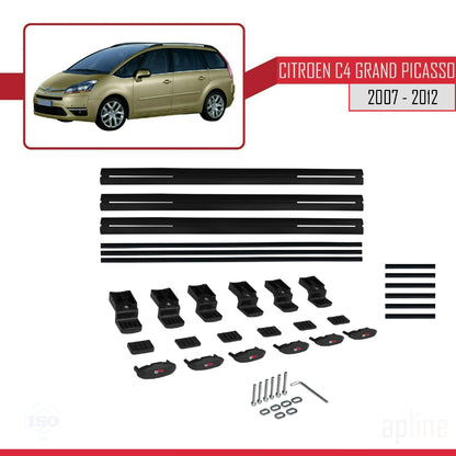 Compatible con Citroen Grand C4 Picasso 2007-2012 BASIC Model Barras de Techo Auto Portaequipajes Barras Transversales Negro Aluminio 3 Barras
