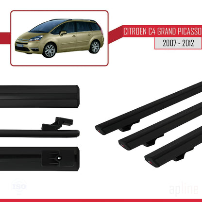 Compatible con Citroen Grand C4 Picasso 2007-2012 BASIC Model Barras de Techo Auto Portaequipajes Barras Transversales Negro Aluminio 3 Barras