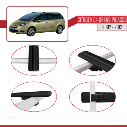 Compatible con Citroen Grand C4 Picasso 2007-2012 BASIC Model Barras de Techo Auto Portaequipajes Barras Transversales Negro Aluminio 3 Barras