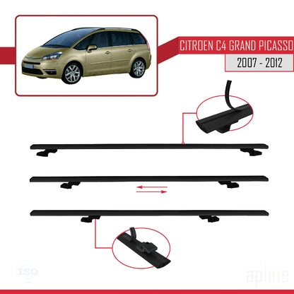 Compatible con Citroen Grand C4 Picasso 2007-2012 BASIC Model Barras de Techo Auto Portaequipajes Barras Transversales Negro Aluminio 3 Barras