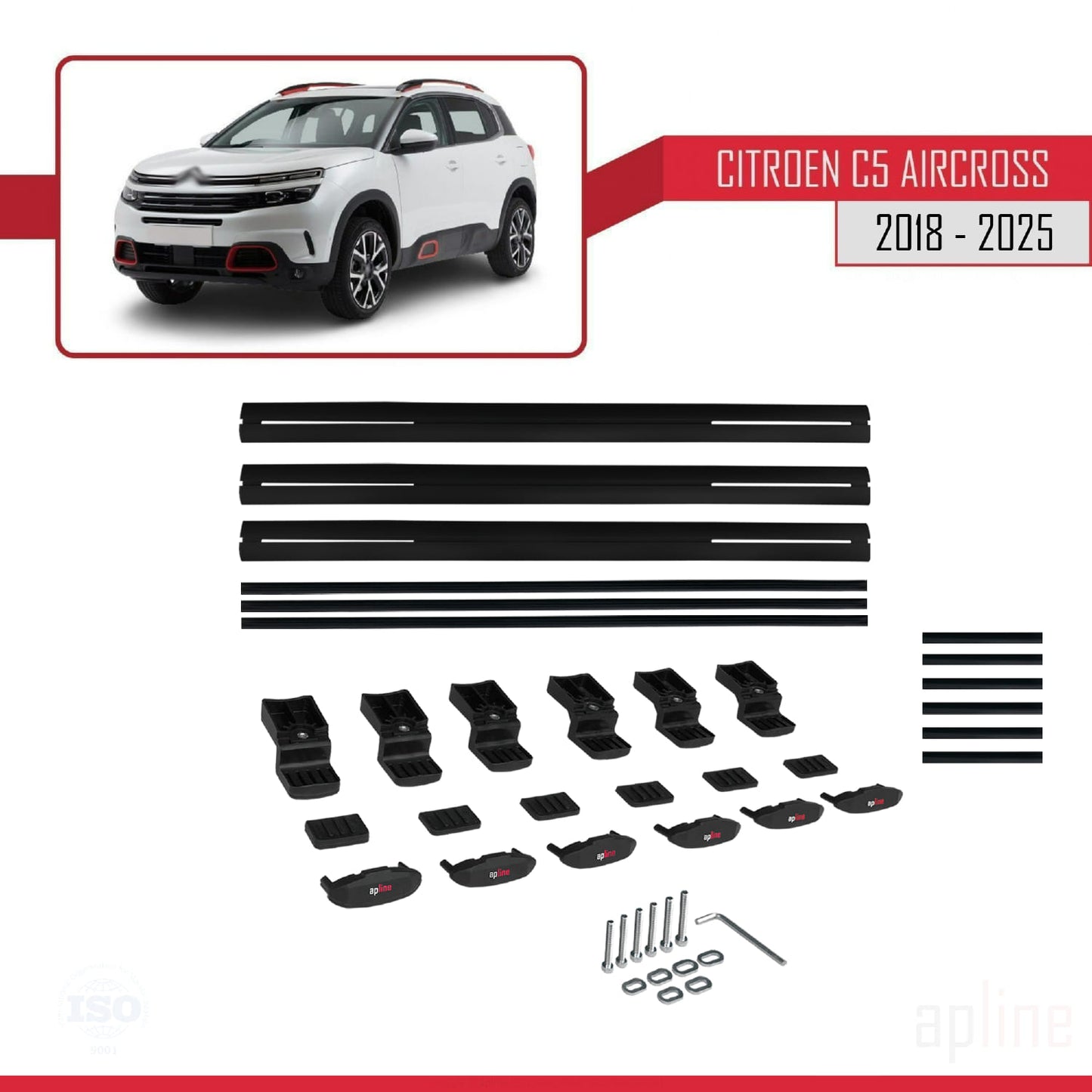 Compatibile con Citroen C5 Aircross 2018-2025 BASIC Model Barre Tetto Portapacchi Auto Barre Portatutto Nero Alluminio 3 Barre
