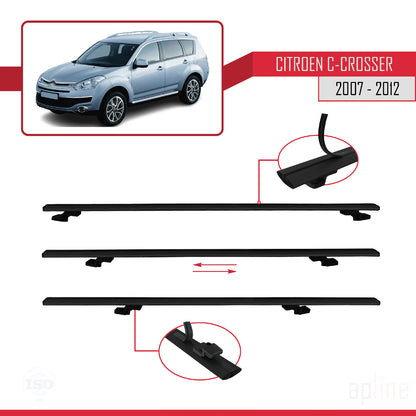 Compatible avec Citroen C-Crosser 2007-2012 BASIC Model Barres de Toit Railing Porte-Bagages de Voiture Noir Aluminium 3 Barres