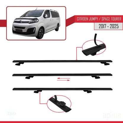 Compatible avec Citroen Jumpy 3 (K0) Space Tourer 2017-2025 BASIC Model Barres de Toit Railing Porte-Bagages de Voiture Noir Aluminium 2 Barres