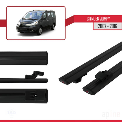 Compatible avec Citroen Jumpy 2 (G9) 2007-2016 BASIC Model Barres de Toit Railing Porte-Bagages de Voiture Noir Aluminium 2 Barres