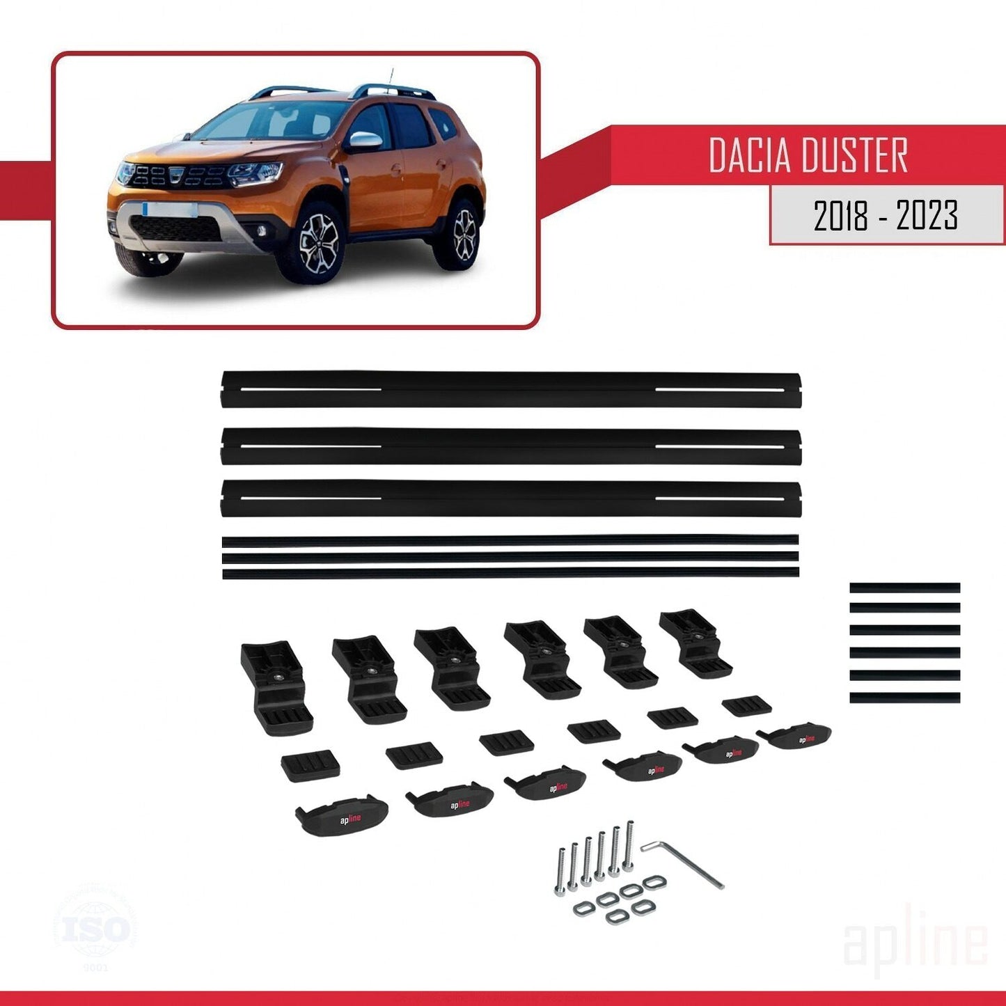 Compatibile con Dacia Duster 2 (HM) 2018-2024 modello BASIC Barre portatutto per auto Portapacchi in alluminio nero 3 barre
